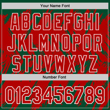 Charger l'image dans la galerie, Custom Kelly Green Red-White Abstract Sharp Shape Fragment 3D Pattern Design Bomber Full-Snap Varsity Letterman Hoodie Jacket