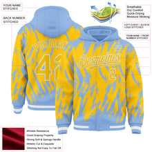 Load image into Gallery viewer, Custom Light Blue Yellow-White Abstract Sharp Shape Fragment 3D Pattern Design Bomber Full-Snap Varsity Letterman Hoodie Jacket