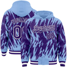 Charger l'image dans la galerie, Custom Light Blue Purple-White Abstract Sharp Shape Fragment 3D Pattern Design Bomber Full-Snap Varsity Letterman Hoodie Jacket