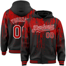 Загрузить изображение в средство просмотра галереи, Custom Black Red-White Dripping Splatter 3D Pattern Design Bomber Full-Snap Varsity Letterman Hoodie Jacket