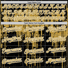 Загрузить изображение в средство просмотра галереи, Custom Black Old Gold-White Dripping Splatter 3D Pattern Design Bomber Full-Snap Varsity Letterman Hoodie Jacket