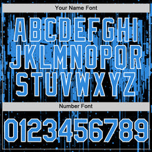 Загрузить изображение в средство просмотра галереи, Custom Black Powder Blue-White Dripping Splatter 3D Pattern Design Bomber Full-Snap Varsity Letterman Hoodie Jacket