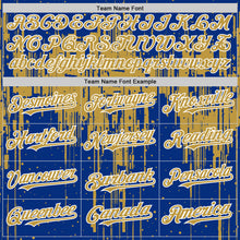 Загрузить изображение в средство просмотра галереи, Custom Royal Old Gold-White Dripping Splatter 3D Pattern Design Bomber Full-Snap Varsity Letterman Hoodie Jacket