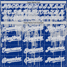 Загрузить изображение в средство просмотра галереи, Custom Royal Gray-White Dripping Splatter 3D Pattern Design Bomber Full-Snap Varsity Letterman Hoodie Jacket