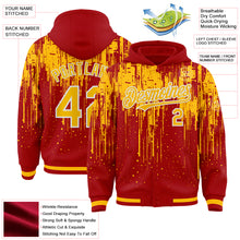 Загрузить изображение в средство просмотра галереи, Custom Red Gold-White Dripping Splatter 3D Pattern Design Bomber Full-Snap Varsity Letterman Hoodie Jacket