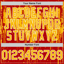 Загрузить изображение в средство просмотра галереи, Custom Red Gold-White Dripping Splatter 3D Pattern Design Bomber Full-Snap Varsity Letterman Hoodie Jacket