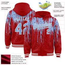 Загрузить изображение в средство просмотра галереи, Custom Red Light Blue-White Dripping Splatter 3D Pattern Design Bomber Full-Snap Varsity Letterman Hoodie Jacket