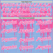 Загрузить изображение в средство просмотра галереи, Custom Light Blue Pink-White Dripping Splatter 3D Pattern Design Bomber Full-Snap Varsity Letterman Hoodie Jacket