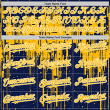 Загрузить изображение в средство просмотра галереи, Custom Navy Gold-White Dripping Splatter 3D Pattern Design Bomber Full-Snap Varsity Letterman Hoodie Jacket