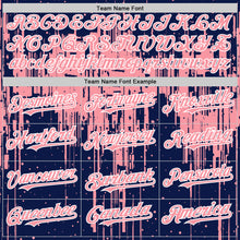 Загрузить изображение в средство просмотра галереи, Custom Navy Medium Pink-White Dripping Splatter 3D Pattern Design Bomber Full-Snap Varsity Letterman Hoodie Jacket