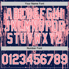 Загрузить изображение в средство просмотра галереи, Custom Navy Medium Pink-White Dripping Splatter 3D Pattern Design Bomber Full-Snap Varsity Letterman Hoodie Jacket