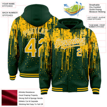 Загрузить изображение в средство просмотра галереи, Custom Green Gold-White Dripping Splatter 3D Pattern Design Bomber Full-Snap Varsity Letterman Hoodie Jacket