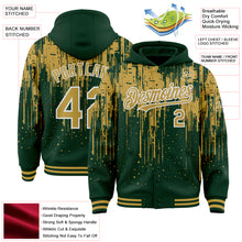 Загрузить изображение в средство просмотра галереи, Custom Green Old Gold-White Dripping Splatter 3D Pattern Design Bomber Full-Snap Varsity Letterman Hoodie Jacket