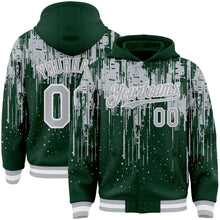 Загрузить изображение в средство просмотра галереи, Custom Green Gray-White Dripping Splatter 3D Pattern Design Bomber Full-Snap Varsity Letterman Hoodie Jacket