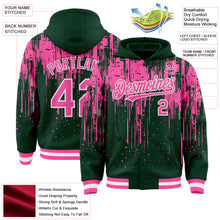 Загрузить изображение в средство просмотра галереи, Custom Green Pink-White Dripping Splatter 3D Pattern Design Bomber Full-Snap Varsity Letterman Hoodie Jacket