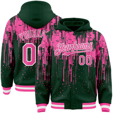 Загрузить изображение в средство просмотра галереи, Custom Green Pink-White Dripping Splatter 3D Pattern Design Bomber Full-Snap Varsity Letterman Hoodie Jacket