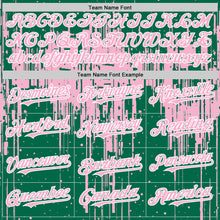 Загрузить изображение в средство просмотра галереи, Custom Kelly Green Light Pink-White Dripping Splatter 3D Pattern Design Bomber Full-Snap Varsity Letterman Hoodie Jacket