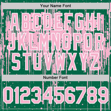 Загрузить изображение в средство просмотра галереи, Custom Kelly Green Light Pink-White Dripping Splatter 3D Pattern Design Bomber Full-Snap Varsity Letterman Hoodie Jacket