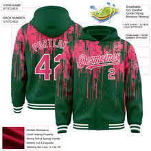 Загрузить изображение в средство просмотра галереи, Custom Kelly Green Neon Pink-White Dripping Splatter 3D Pattern Design Bomber Full-Snap Varsity Letterman Hoodie Jacket