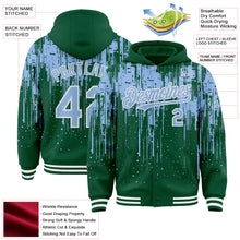 Загрузить изображение в средство просмотра галереи, Custom Kelly Green Light Blue-White Dripping Splatter 3D Pattern Design Bomber Full-Snap Varsity Letterman Hoodie Jacket