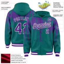 Загрузить изображение в средство просмотра галереи, Custom Teal Purple-White Dripping Splatter 3D Pattern Design Bomber Full-Snap Varsity Letterman Hoodie Jacket
