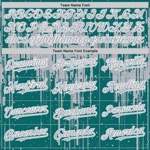 Загрузить изображение в средство просмотра галереи, Custom Teal Gray-White Dripping Splatter 3D Pattern Design Bomber Full-Snap Varsity Letterman Hoodie Jacket