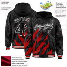 Загрузить изображение в средство просмотра галереи, Custom Black Red-White Splash 3D Pattern Design Bomber Full-Snap Varsity Letterman Hoodie Jacket