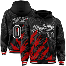 Загрузить изображение в средство просмотра галереи, Custom Black Red-White Splash 3D Pattern Design Bomber Full-Snap Varsity Letterman Hoodie Jacket