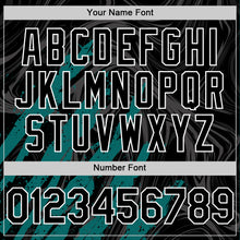 Загрузить изображение в средство просмотра галереи, Custom Black Teal-White Splash 3D Pattern Design Bomber Full-Snap Varsity Letterman Hoodie Jacket