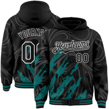 Загрузить изображение в средство просмотра галереи, Custom Black Teal-White Splash 3D Pattern Design Bomber Full-Snap Varsity Letterman Hoodie Jacket