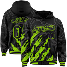 Загрузить изображение в средство просмотра галереи, Custom Black Neon Green Splash 3D Pattern Design Bomber Full-Snap Varsity Letterman Hoodie Jacket