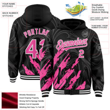 Загрузить изображение в средство просмотра галереи, Custom Black Pink-White Splash 3D Pattern Design Bomber Full-Snap Varsity Letterman Hoodie Jacket