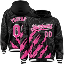 Загрузить изображение в средство просмотра галереи, Custom Black Pink-White Splash 3D Pattern Design Bomber Full-Snap Varsity Letterman Hoodie Jacket