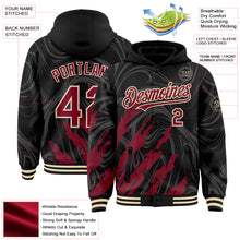 Загрузить изображение в средство просмотра галереи, Custom Black Crimson-Cream Splash 3D Pattern Design Bomber Full-Snap Varsity Letterman Hoodie Jacket