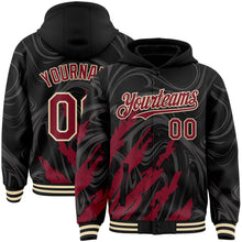 Загрузить изображение в средство просмотра галереи, Custom Black Crimson-Cream Splash 3D Pattern Design Bomber Full-Snap Varsity Letterman Hoodie Jacket