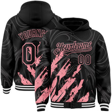 Загрузить изображение в средство просмотра галереи, Custom Black Medium Pink-White Splash 3D Pattern Design Bomber Full-Snap Varsity Letterman Hoodie Jacket