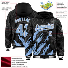 Загрузить изображение в средство просмотра галереи, Custom Black Light Blue-White Splash 3D Pattern Design Bomber Full-Snap Varsity Letterman Hoodie Jacket