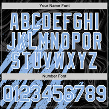 Загрузить изображение в средство просмотра галереи, Custom Black Light Blue-White Splash 3D Pattern Design Bomber Full-Snap Varsity Letterman Hoodie Jacket