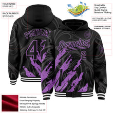 Загрузить изображение в средство просмотра галереи, Custom Black Medium Purple-White Splash 3D Pattern Design Bomber Full-Snap Varsity Letterman Hoodie Jacket