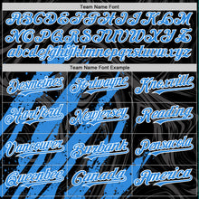 Загрузить изображение в средство просмотра галереи, Custom Black Powder Blue-White Splash 3D Pattern Design Bomber Full-Snap Varsity Letterman Hoodie Jacket