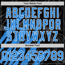 Загрузить изображение в средство просмотра галереи, Custom Black Powder Blue-White Splash 3D Pattern Design Bomber Full-Snap Varsity Letterman Hoodie Jacket