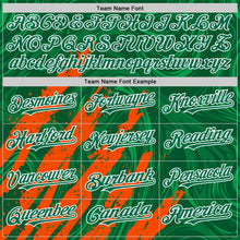 Загрузить изображение в средство просмотра галереи, Custom Kelly Green Orange-White Splash 3D Pattern Design Bomber Full-Snap Varsity Letterman Hoodie Jacket