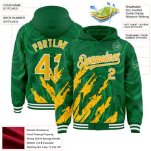 Загрузить изображение в средство просмотра галереи, Custom Kelly Green Gold-White Splash 3D Pattern Design Bomber Full-Snap Varsity Letterman Hoodie Jacket