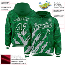Загрузить изображение в средство просмотра галереи, Custom Kelly Green Gray-White Splash 3D Pattern Design Bomber Full-Snap Varsity Letterman Hoodie Jacket