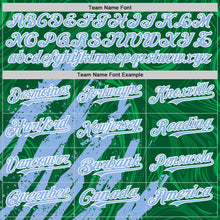 Загрузить изображение в средство просмотра галереи, Custom Kelly Green Light Blue-White Splash 3D Pattern Design Bomber Full-Snap Varsity Letterman Hoodie Jacket