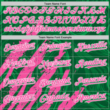 Загрузить изображение в средство просмотра галереи, Custom Kelly Green Pink-White Splash 3D Pattern Design Bomber Full-Snap Varsity Letterman Hoodie Jacket