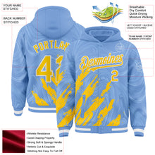 Load image into Gallery viewer, Custom Light Blue Yellow-White Splash 3D Pattern Design Bomber Full-Snap Varsity Letterman Hoodie Jacket