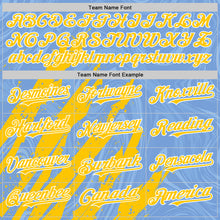 Load image into Gallery viewer, Custom Light Blue Yellow-White Splash 3D Pattern Design Bomber Full-Snap Varsity Letterman Hoodie Jacket