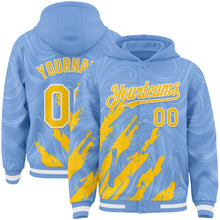 Load image into Gallery viewer, Custom Light Blue Yellow-White Splash 3D Pattern Design Bomber Full-Snap Varsity Letterman Hoodie Jacket