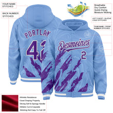 Загрузить изображение в средство просмотра галереи, Custom Light Blue Purple-White Splash 3D Pattern Design Bomber Full-Snap Varsity Letterman Hoodie Jacket